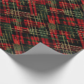 クリスマスホリデーレッドとグリーンプレイドゴールドフォイル ラッピングペーパー (角)