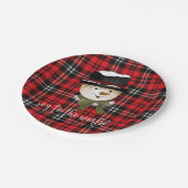 クリスマスホリデーレッドアンドブラックタータンチェック雪だるま ペーパープレート (アングル)