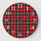 クリスマスホリデーレッドアンドブラックタータンチェック雪だるま ラージ壁時計 (正面)