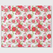 クリスマスホリデーレッドウィンターストッキングポインセチア ラッピングペーパー (フラット)