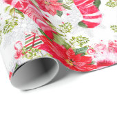 クリスマスホリデーレッドウィンターストッキングポインセチア ラッピングペーパー (ロールコーナー)