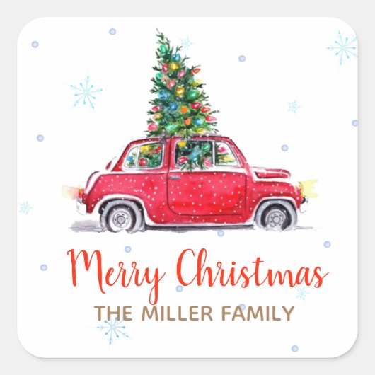クリスマスホリデーレッドカー スクエアシール (正面)