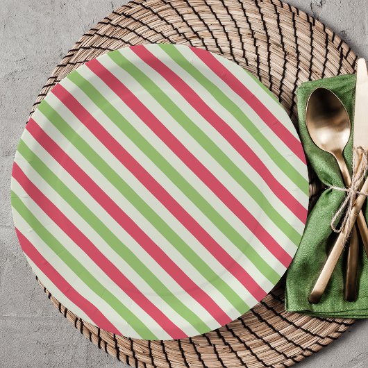 クリスマスホリデーレッドグリーンカラフルストライプの ペーパープレート