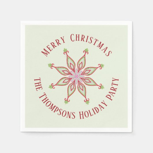 クリスマスホリデーレッドグリーンスノーフレカラフルーク スタンダードカクテルナプキン (正面)