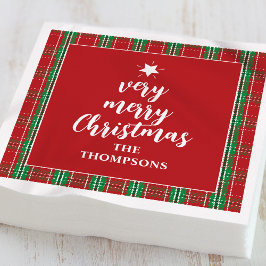 クリスマスホリデーレッドグリーンホリデープレイドキュート スタンダードカクテルナプキン