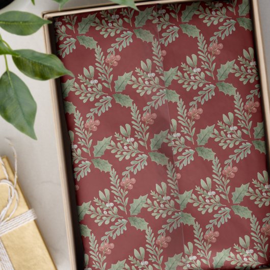 クリスマスホリデーレッドグリーンホリーベリーボタニカル 薄葉紙