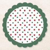 クリスマスホリデーレッドグリーンレトロドットパターン ペーパーコースター (正面)
