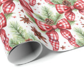 クリスマスホリデーレッドジンガムチェック弓 ラッピングペーパー (ロールコーナー)