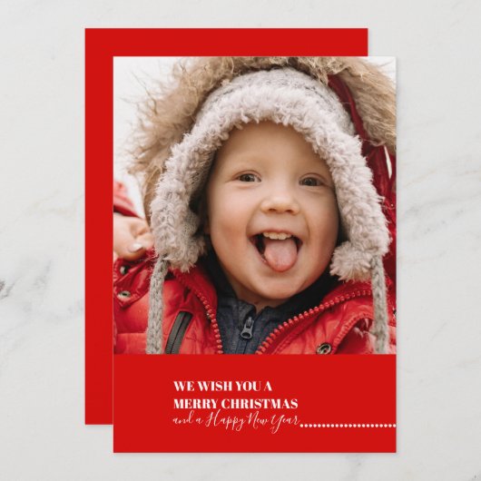 クリスマスホリデーレッドスノーフレーク写真 シーズンカード (正面/裏面)