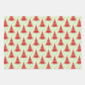 クリスマスホリデーレッドツリーズパターンギフト ラッピングペーパーシート (正面3)