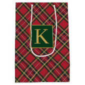 クリスマスホリデーレッドプレイドゴールドフォイルモノグラム ミディアムペーパーバッグ (裏面)