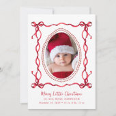 クリスマスホリデーレッドボウ写真誕生のお知らせ シーズンカード (正面)