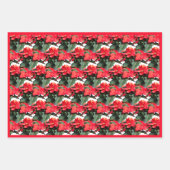 クリスマスホリデーレッドポインセティアフラワープリント ラッピングペーパーシート (正面)