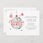 クリスマスホリデーレッド&グリーンパーティー インビテーションポストカード (正面/裏面)