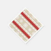 クリスマスホリデーレッド&ベージュスノーフレークスパターン スタンダードカクテルナプキン (角)