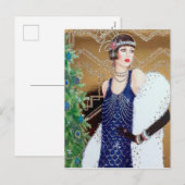 クリスマスホリデーレトロビンテージアートデコの女性 シーズンポストカード (正面/裏面)