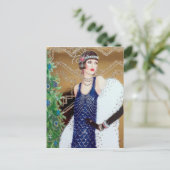 クリスマスホリデーレトロヴィンテージアートデコの女性 シーズンポストカード (スタンド正面)