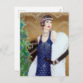 クリスマスホリデーレトロヴィンテージアートデコの女性 シーズンポストカード (正面/裏面)