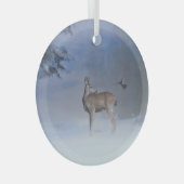 クリスマスホリデーワイルドライフディアアンドブルージェイ ガラスオーナメント (正面右)