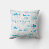 クリスマスホリデーワードタイポグラフィブルースノーフレーク クッション (裏面)
