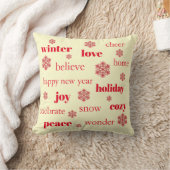 クリスマスホリデーワードタイポグラフィレッドスノーフレーク クッション (ブランケット)