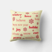 クリスマスホリデーワードタイポグラフィレッドスノーフレーク クッション (裏面)