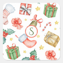 クリスマスホリデーヴィンテージウォーターカラーモノグラム