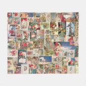 クリスマスホリデーヴィンテージサンタハガキ フリースブランケット (正面(横))