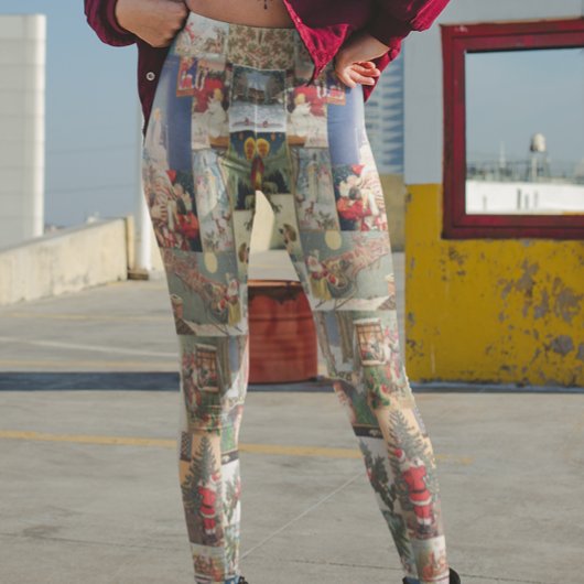 クリスマスホリデーヴィンテージサンタハガキ レギンス