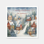 クリスマスホリデーヴィンテージハウススノーパーティー スタンダードカクテルナプキン (正面)