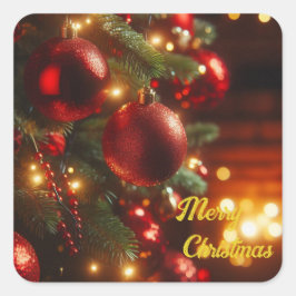 クリスマスホリデーヴィンテージレッドオーナメント スクエアシール