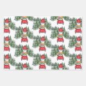 クリスマスホリデーヴィンテージレッドカーバーンツリーブラック ラッピングペーパーシート (正面2)