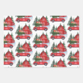 クリスマスホリデーヴィンテージレッドカーバーンツリーブラック ラッピングペーパーシート (正面)