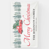 クリスマスホリデーヴィンテージレッドトラック 横断幕 (縦)