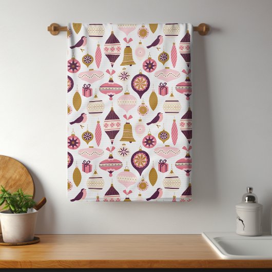 クリスマスホリデーヴィンテージレトロデコレーションボーブル キッチンタオル