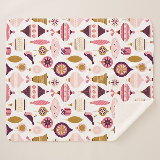 クリスマスホリデーヴィンテージレトロデコレーションボーブル シェルパブランケット (正面(横))