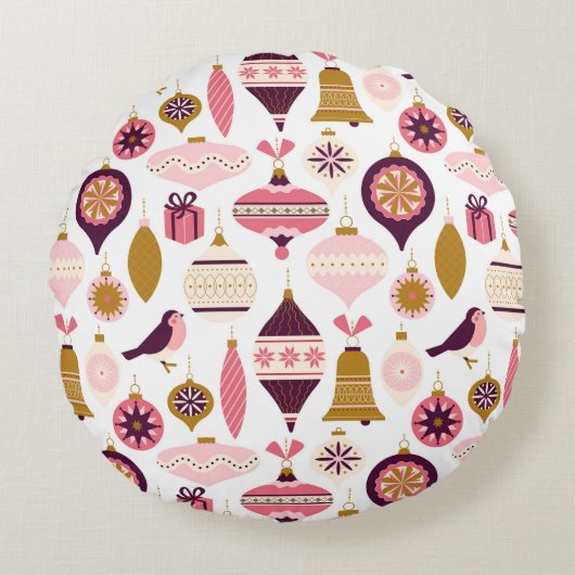 クリスマスホリデーヴィンテージレトロデコレーションボーブル ラウンドクッション (正面)