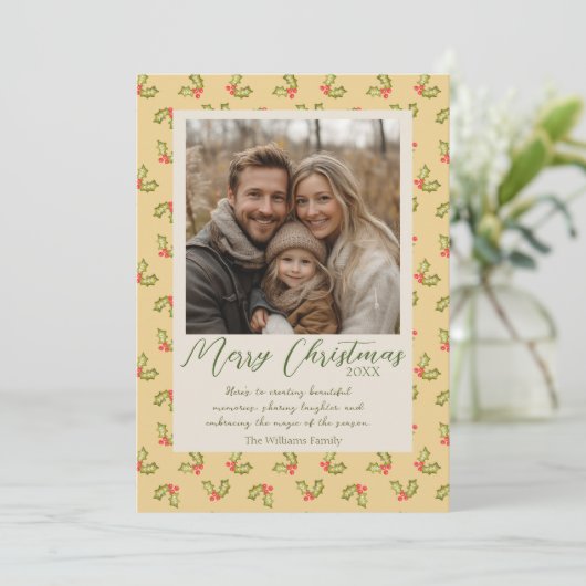 クリスマスホリデー伝統的ヴィンテージキッチフォト シーズンカード (スタンド正面)