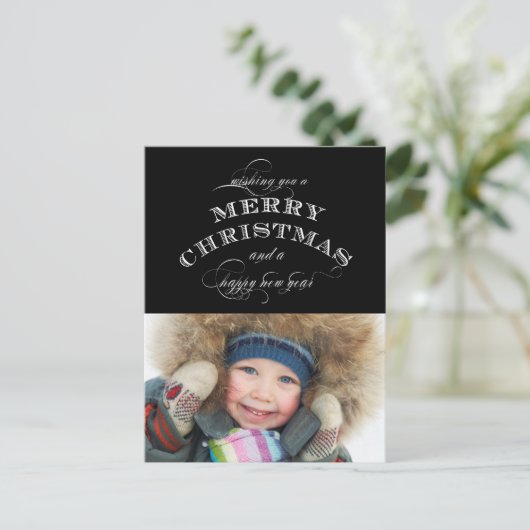 クリスマスホリデー写真はがき | 黒 シーズンポストカード (スタンド正面)