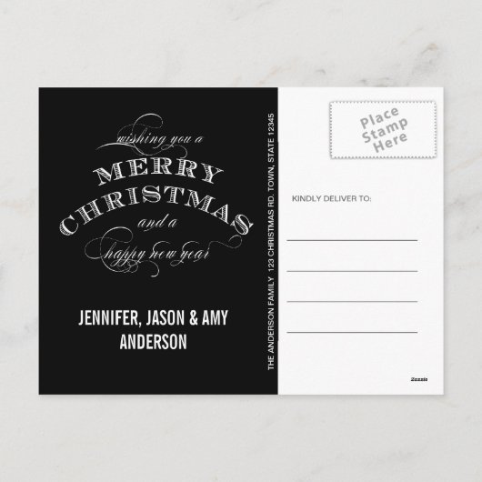 クリスマスホリデー写真はがき | 黒 シーズンポストカード (裏面)