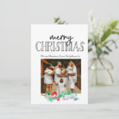 クリスマスホリデー写真グリーンフラットカード (スタンド正面)