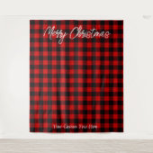 クリスマスホリデー写真バックドランドバッファロープレイド タペストリー (正面)