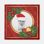 クリスマスホリデー写真レッドグリーン自分で作成 マグネット (正面)