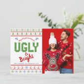 クリスマスホリデー写真醜いセーターおもしろい赤グリーン シーズンカード (スタンド正面)