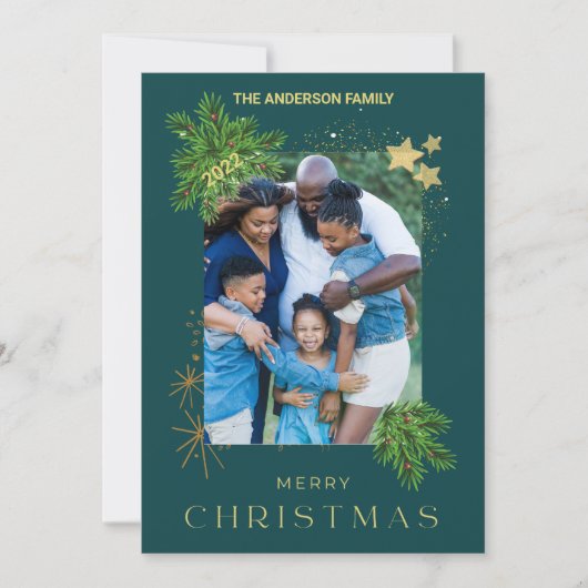 クリスマスホリデー写真 グリーン シーズンカード (正面)