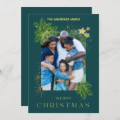 クリスマスホリデー写真 グリーン シーズンカード (正面/裏面)