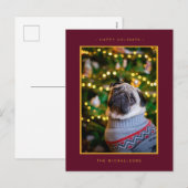 クリスマスホリデー写真 | ゴールドのポインセチア シーズンポストカード (正面/裏面)