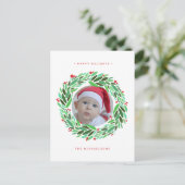 クリスマスホリデー写真 | 水彩の花輪 シーズンポストカード (スタンド正面)