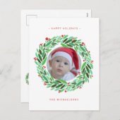 クリスマスホリデー写真 | 水彩の花輪 シーズンポストカード (正面/裏面)