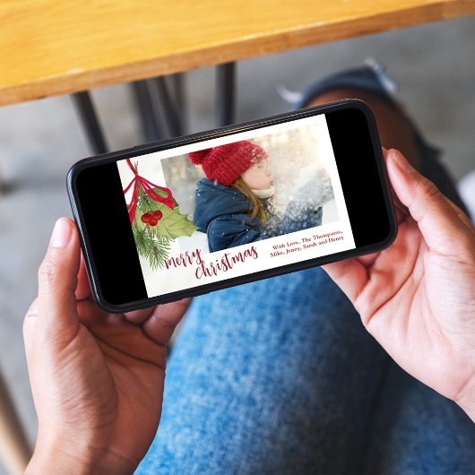 クリスマスホリデー冬の緑のホリー写真 シーズンカード